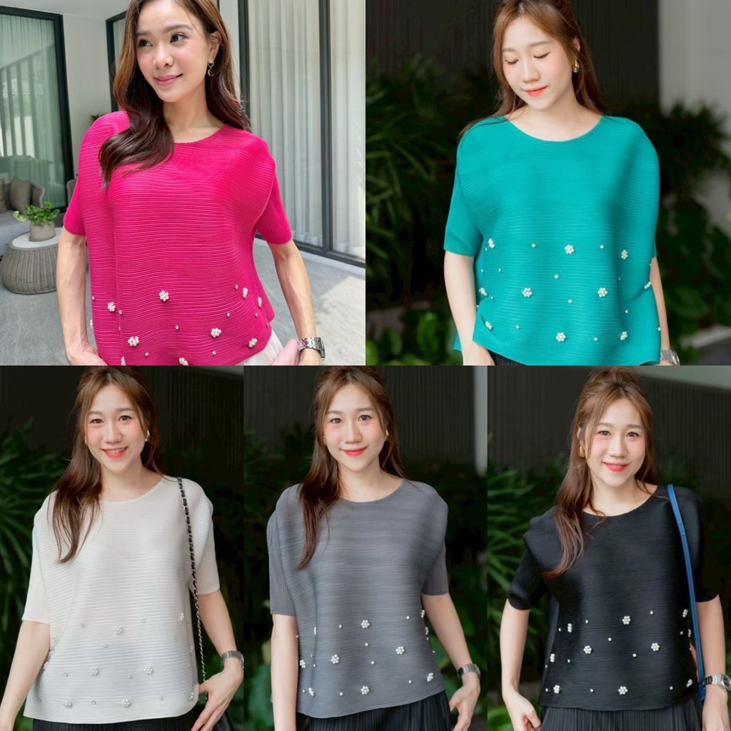 เสื้ออัดพลีท คอกลมแพตเทิร์นไหล่ล้ำไซด์ใหญ่ใส่สบายค่ะ