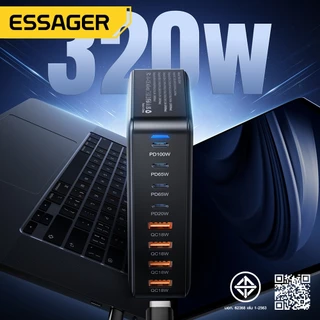 Essager 320W 4 USB-C+4 USB-A เครื่องชาร์จตั้งโต๊ะ GaN เหมาะสำหรับอุปกรณ์หลายเครื่อง