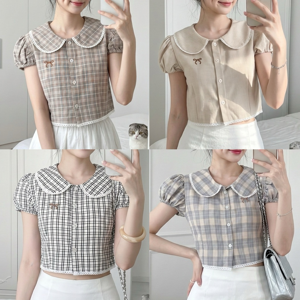 🌟Mamildya.shop🌟 เสื้อคอปกกระดุมหน้า แขนตุ๊กตา/  D1-4/PROD-ดอลครอป⚫