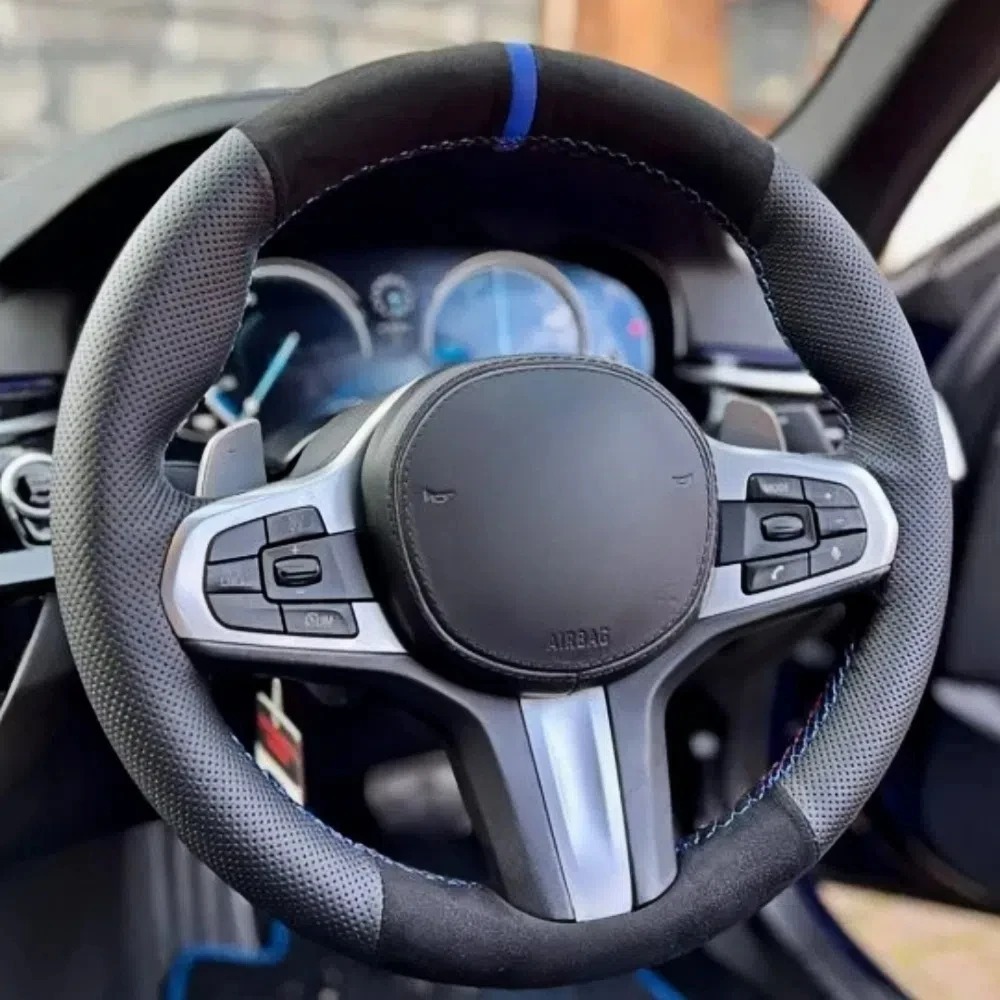Customization Hand Sewing Suede Leather Non-Slip Car Steering Wheel Cover For BMW M Sport G30 G31 G3