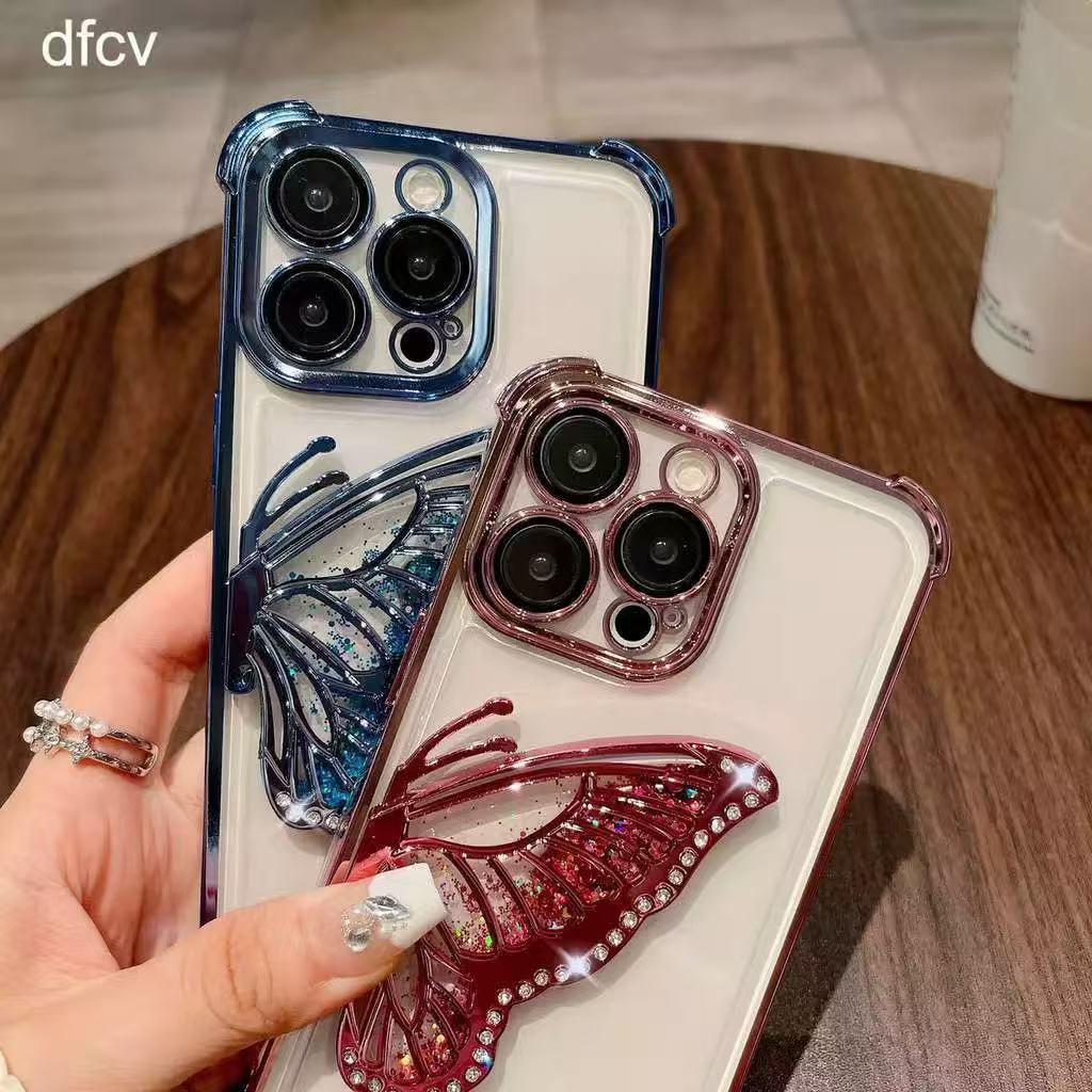 ส่งจากไทย เคสสำหรับ OPPO A18 A38 A78 A58 A17 A17K A16 A57 A77S เคสใส ขอบสี ผีเสื้อ ตั้งได้ กันกระแทก