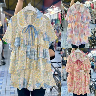เติมสีแล้ว หมดไว ‼️🌺ชุดเซ็ทแฟชั่นสาวอวบเสื้อขนมชั้น+กางเกงบอ…