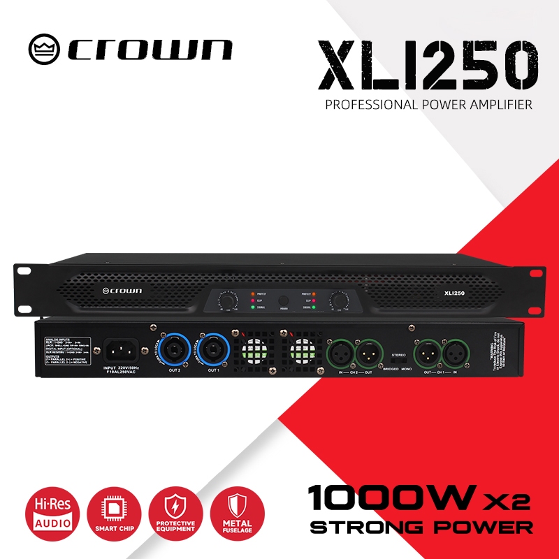CROWN XLI250 เครื่องขยายเสียงดิจิตอลกําลังสูง, เครื่องขยายเสียง HIFI มืออาชีพกลางแจ้งแบบสองช่องทางด้านหลังบริสุทธิ์
