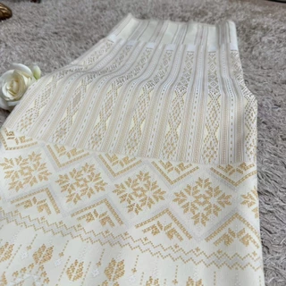 JN963 ผ้าไหมแกมฝ้าย ทอลาย ไหมเชียงขวัญ สีงาครีม ขนาด 2 หลา