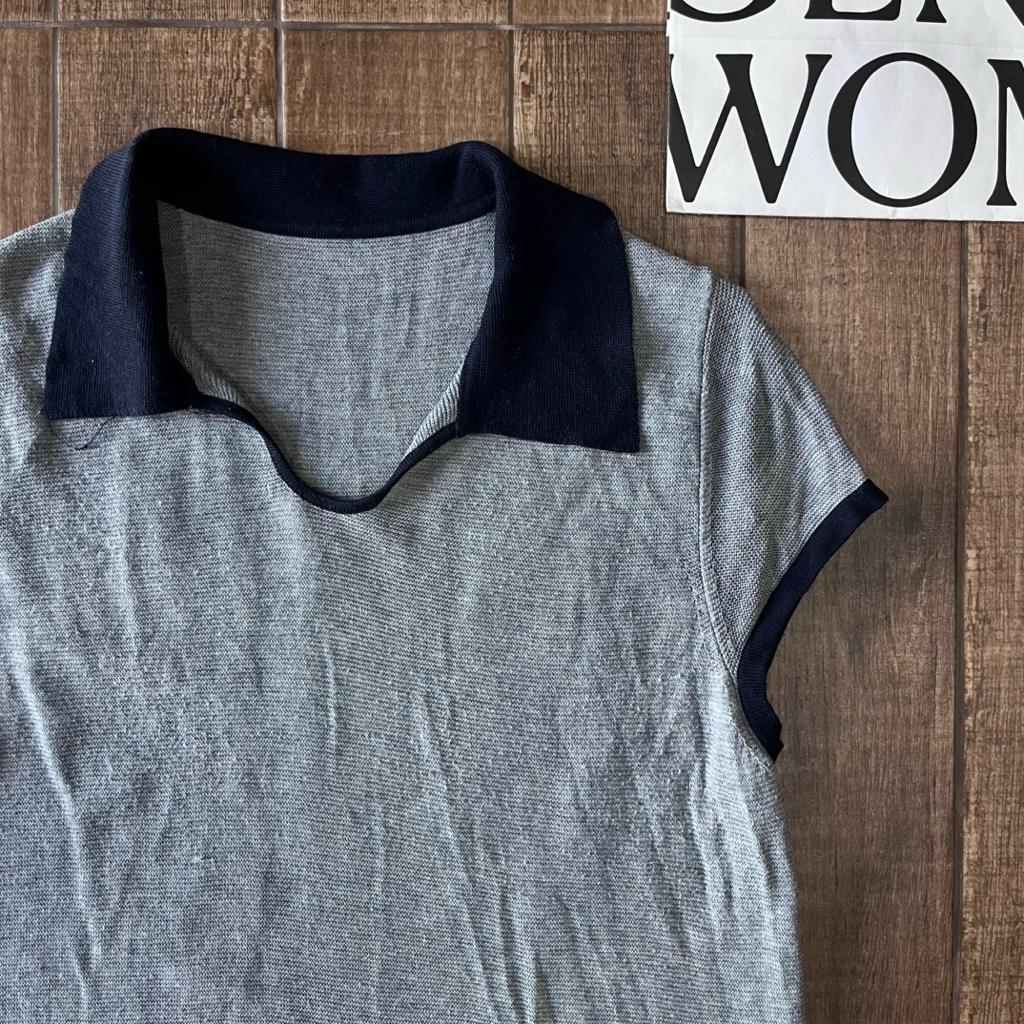 LSS Wool100% sz.sm เสื้อไหมพรมบางสีเทาคอปก