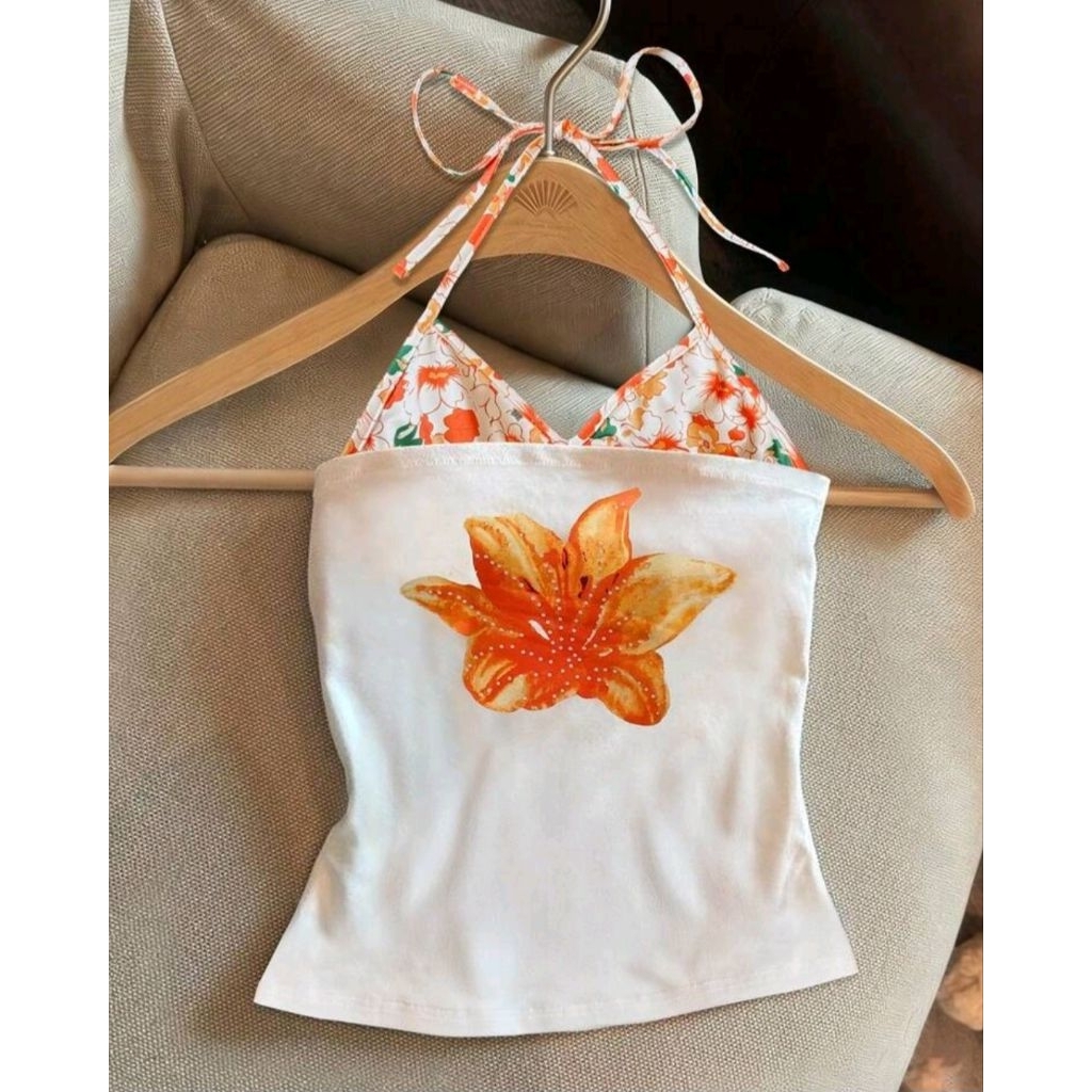 พร้อม​ส่ง​ ​ เสื้อ​คล้อง​คอ​ลาย​ดอกไม้​ ผูก​ด้านหลัง​ โชว์​หลัง​ เสื้อ​ใส่​ไป​ทะเล​ เสื้อ​สงกรานต์​ สีขาว​