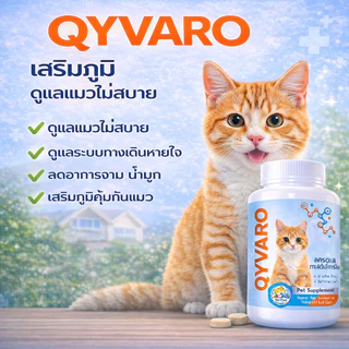 QYVARO อาหารเสริมแมว ดูแลแมวไม่สบาย หวัดแมว จาม น้ำมูกไหล เสริมภูมิแมว บำรุงทางเดินหายใจ