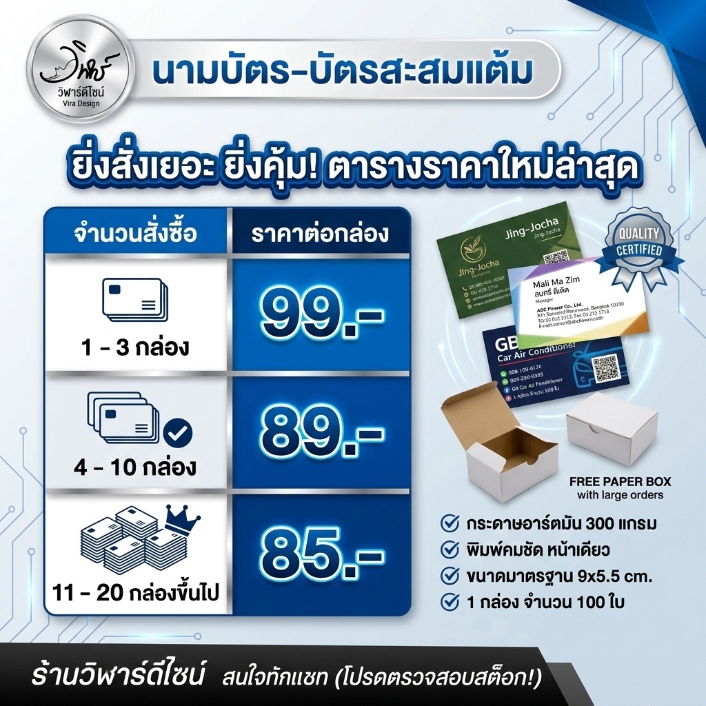 [ราคาส่ง] นามบัตร บัตรสะสมแต้ม กระดาษอาร์ตมันหนาพิเศษ 300 แกรม [พิมพ์หน้าเดียว] ไฟล์พร้อมปริ้นเท่านั้น *ทักแชทก่อนสั่ง*