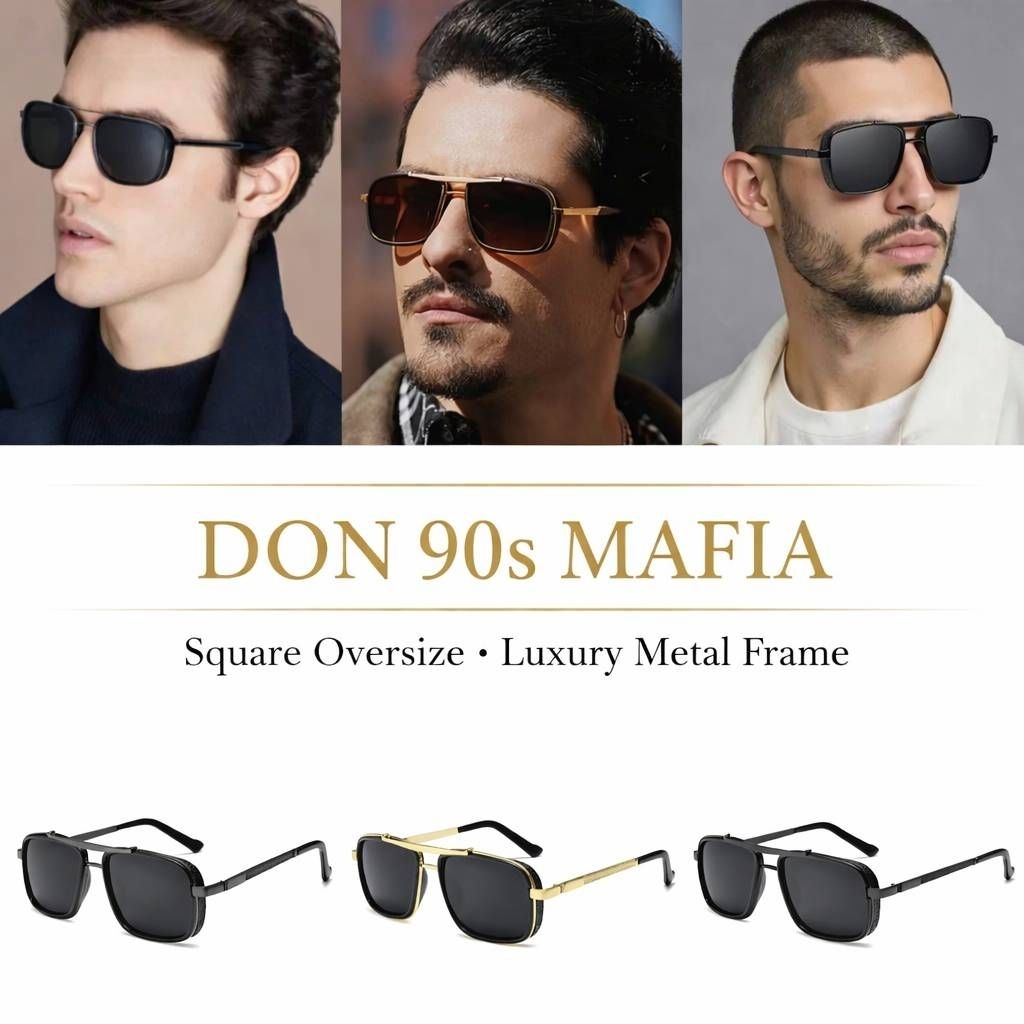 แว่นกันแดด​ Italian Mafia Style​ รุ่น Retro Mafia​ แว่นกันแดดทรงสี่เหลี่ยมวินเทจ​ UV400​ กรอบโลหะ ลุ