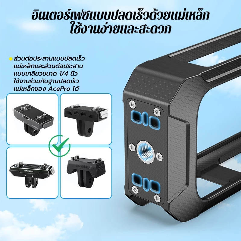 กรงป้องกันโลหะ สำหรับกล้อง Insta360 X5/X4AIRผลิตจากอลูมิเนียมอัลลอยด์ มีโครงกรงพร้อมฝาครอบเลนส์ซิลิโคน thumbnail 5