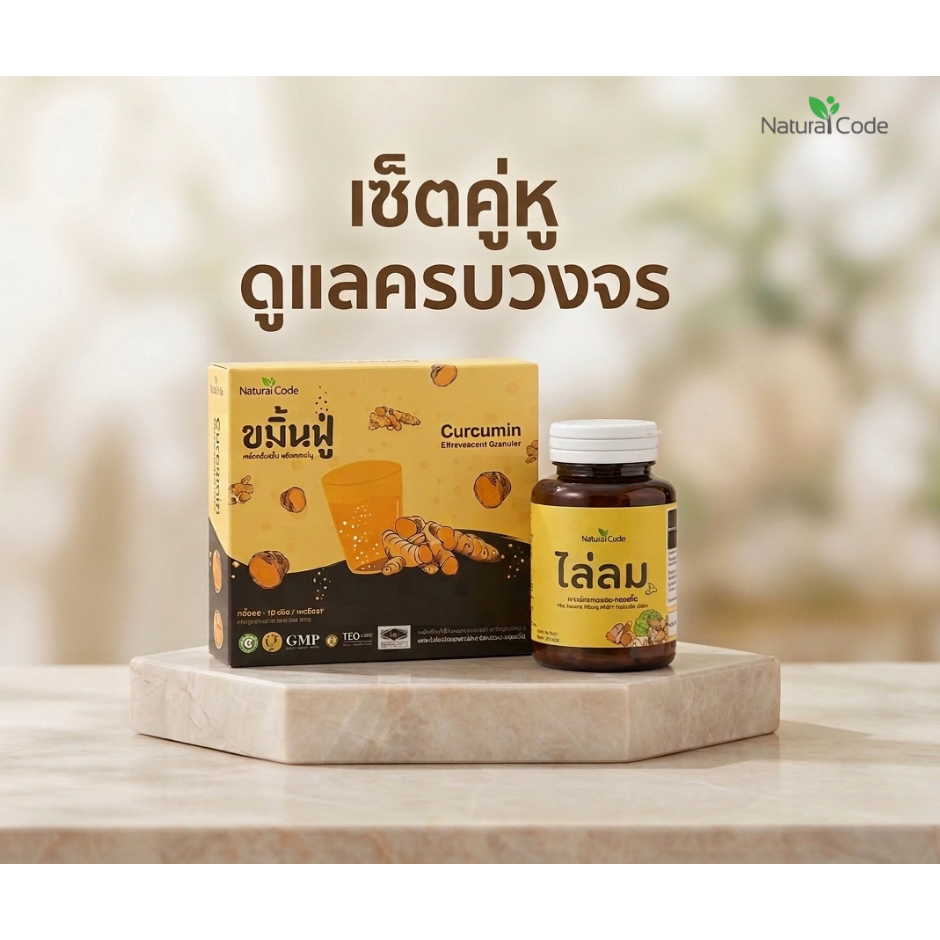 [ ขมิ้นฟู่ 1กล่อง + ไล่ลม 1กระปุก ] เซ็ตคู่หู ขมิ้นฟู่ เครื่องดื่มชนิดผงชงฟู่ งานวิจัยมอ. ชนะรางวัลSIIF2019 จากเกาหลีใต้