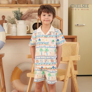 Chelsee เสื้อเชิ้ตฮาวาย กางเกงขาสั้น ธีมทะเล 100%Cotton เด็กผู้ชาย อายุ 1.5-10 ปี เสื้อผ้าเด็กโต รุ่น 128254/128248