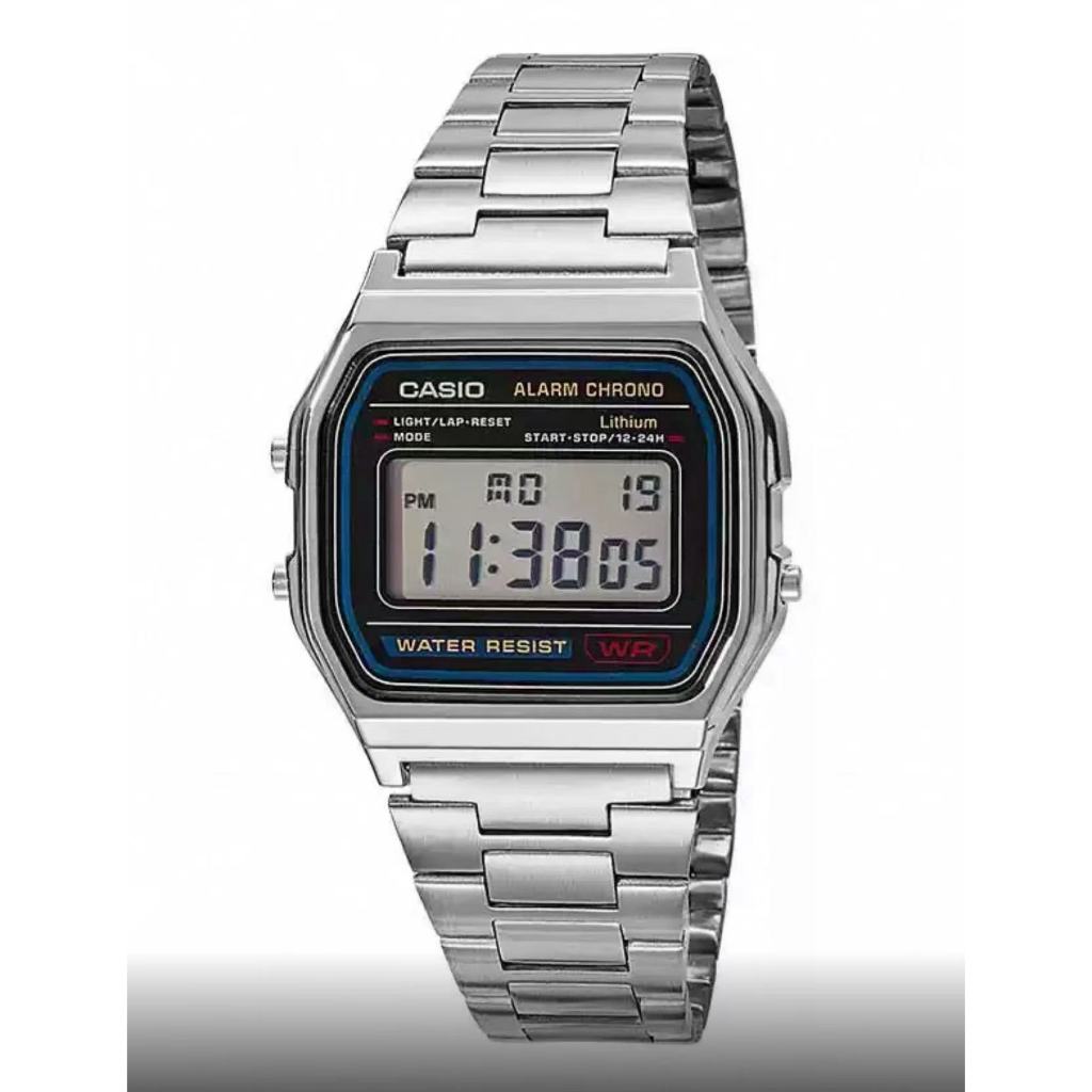 นาฬิกาดิจิทัลสแตนเลส รุ่น-A168WG-9WDF,สายสแตนเลส กระจกมิเนอรัล