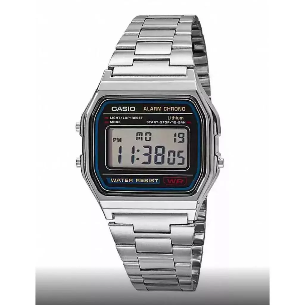 นาฬิกาดิจิทัลสแตนเลส รุ่น-158-สายสแตนเลส กระจกมิเนอรัล ขนาดหน้าปัด 34mm