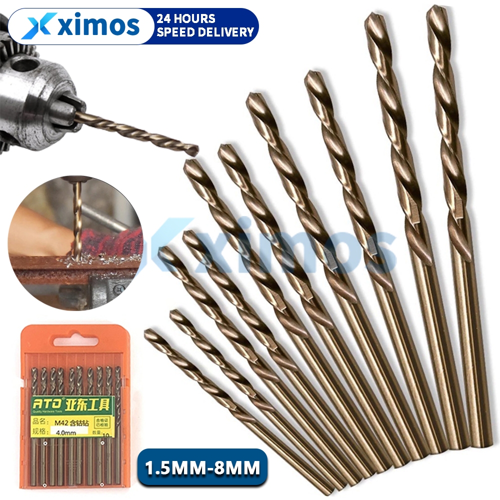 ดอกสว่านเจาะเหล็ก ไฮสปีด โคบอลต์ 5% ขนาด 1.0mm-7.5mm ดอกคม ทนทาน เจาะสแตนเลส อลูมิเนียม ทองแดง พลาสติก PVC 1กล่อง/10แท่ง