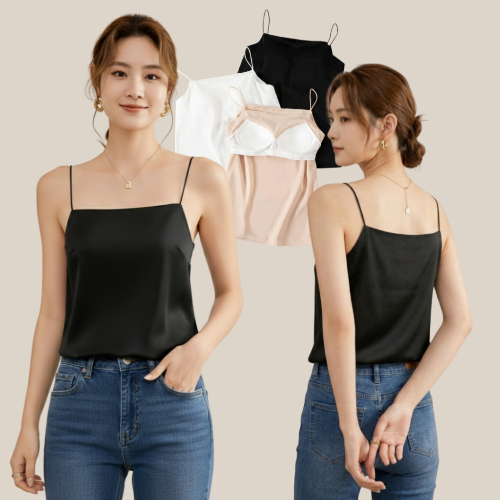 WsimpleBra | Stella Camisole เสื้อสายเดี่ยว แบบปาดไหล่ มีบราในตัว เลิกใส่ชุดชั้นในและซิลิโคลปิดจุก