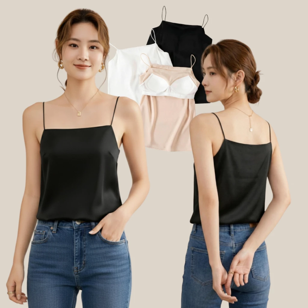 WsimpleBra | Stella Camisole เสื้อสายเดี่ยว แบบปาดไหล่ มีบราในตัว เลิกใส่ชุดชั้นในและซิลิโคลปิดจุก