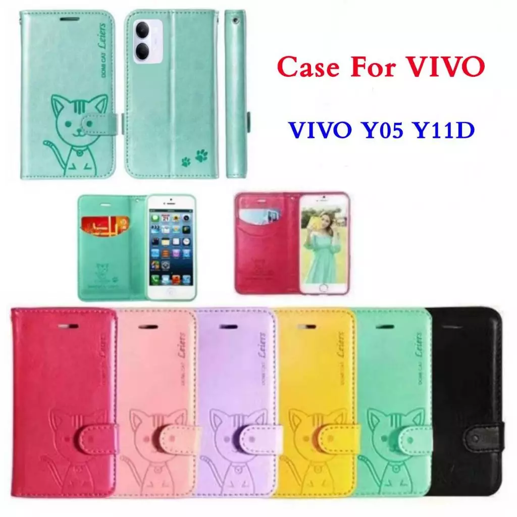 เคสฝาพับ ตั้งได้ สำหรับ VIVO Y05 Y11D V70FE V70 5G เคส สีสวย น่ารัก แถมสายคล้อง ใส่บัตรได้ ป้องกันได้ดี