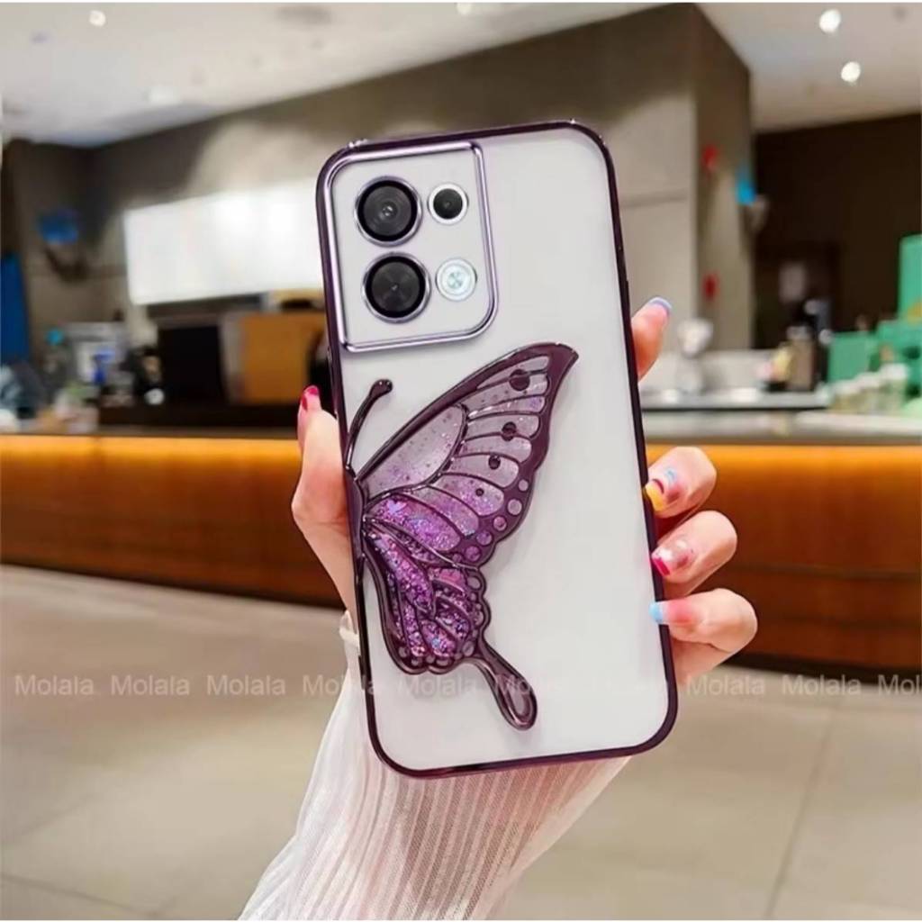 เคสสำหรับ OPPO A18 A38 A78 A58 A17 A17K A16 A57 A77S เคสใส ขอบสี ผีเสื้อ Q3
