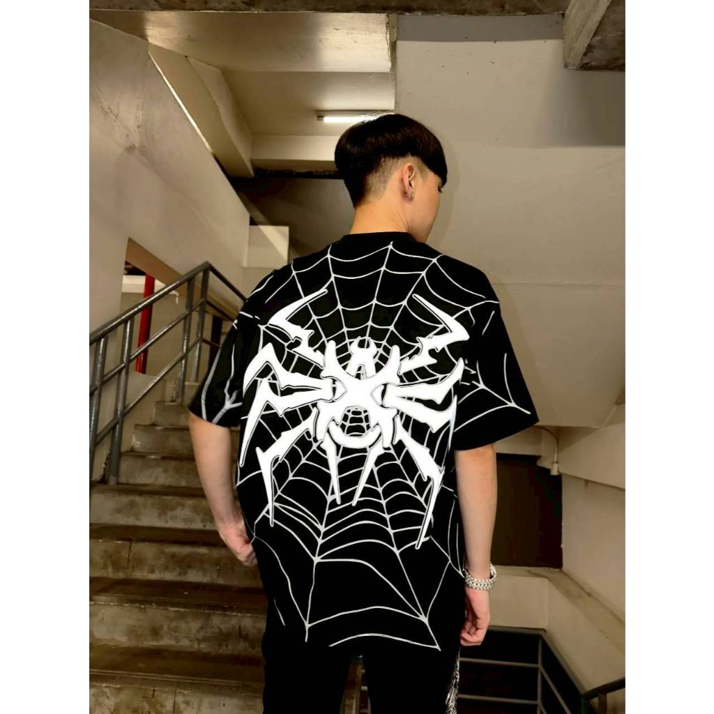 312XOM เสื้อยืดสกรีนลายแมงมุมสะท้อนแสง เสื้อยืดแขนสั้น เสื้อคอกลม