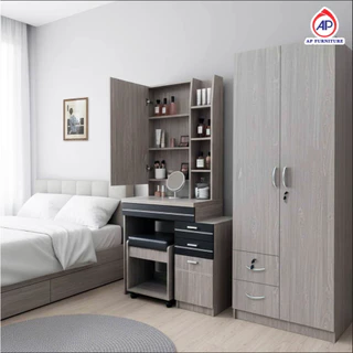 AP โต๊ะเครื่องแป้ง 80 ซม.พร้อมเก้าอี้สตูลมีล้อเลื่อน รุ่น DT-815 กระจกเปิดเก็บของได้ (ไม่รวมประกอบ)