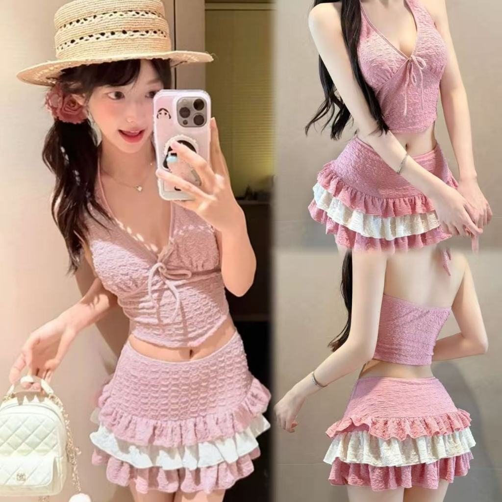🌸พร้อ​มส่ง🌸Sexy swimsuit ชุดว่ายน้ำ 3 ชิ้น กระโปรงเค้กสุดเซ็กซี่ สไตล์คอ รุ่นใหม่ summer