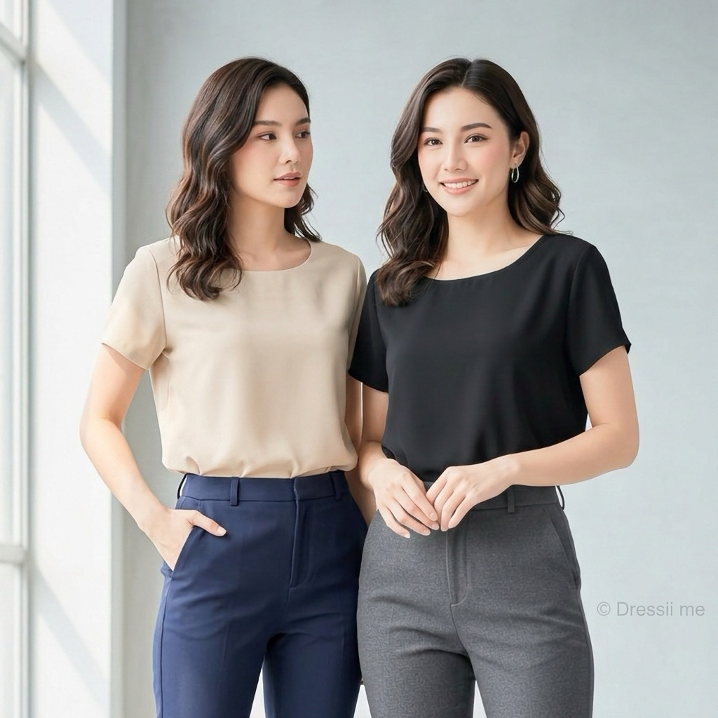 Dressii me - Chic Collection U Top - เสื้อครอปคอกลม ทรงตรงใส่สบาย ดีไซน์เรียบๆ ไม่ตกเทรนด์