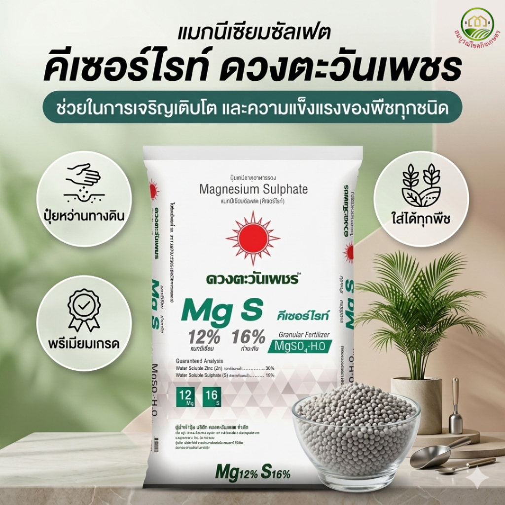 *กดครั้งละ 1 กระสอบ* แมกนีเซียมซัลเฟต ชนิดเม็ด 25 กก ดวงตะวันเพชร ช่วยสร้างใบ ใบเขียวเข้ม กระตุ้นการสังเคราะห์แสง แตกราก