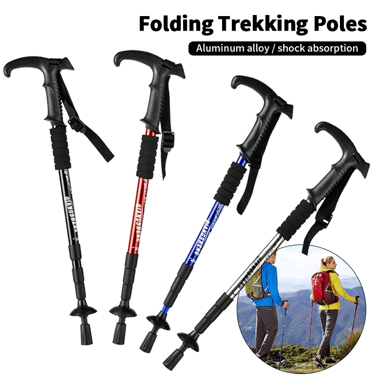 ไม้เท้าเดินป่า ยืดหดได้ ปรับความสูงได้ 53-110cm Trekking Pole โช้คอัพ อลูมิเนียม ด้ามจับแนวตั้ง ไม้เท้าปีนเขา