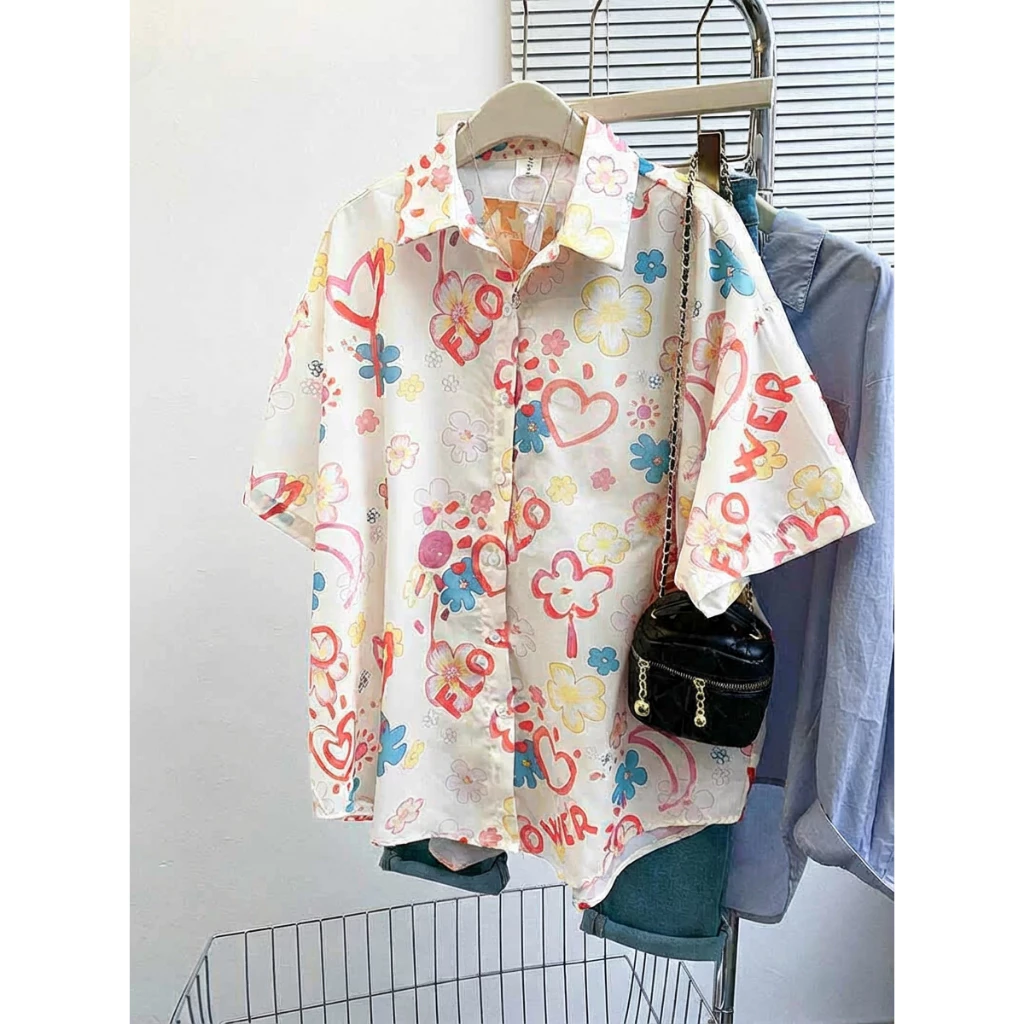 Bella Shop เสื้อลายดอกไม้ แขนสั้น ทรงหลวม ใส่สงกรานต์ thumbnail 7