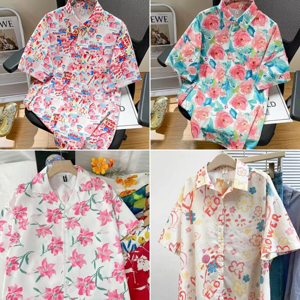 Bella Shop เสื้อลายดอกไม้ แขนสั้น ทรงหลวม ใส่สงกรานต์