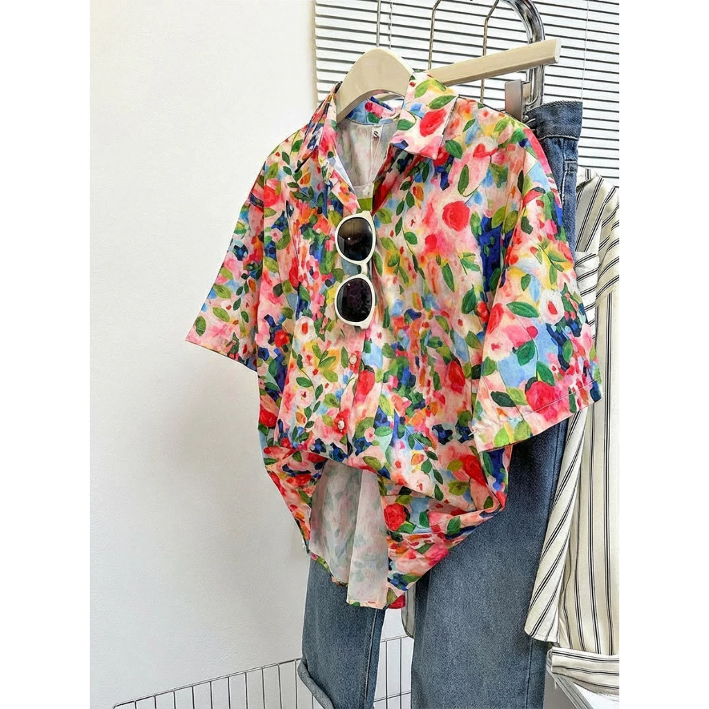 Bella Shop เสื้อลายดอกไม้สงกรานต์ สไตล์เกาหลี แขนสั้น thumbnail 10