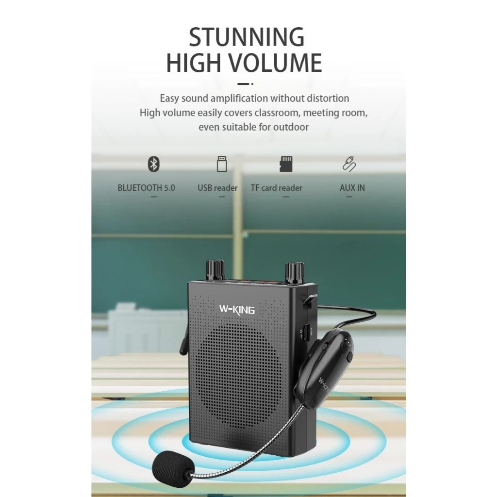 ลำโพงช่วยสอน +ไมค์ไร้สายที่คาดหัว เสียบ USB Flash drive / TF Card ได้  W-King รุ่น KS16