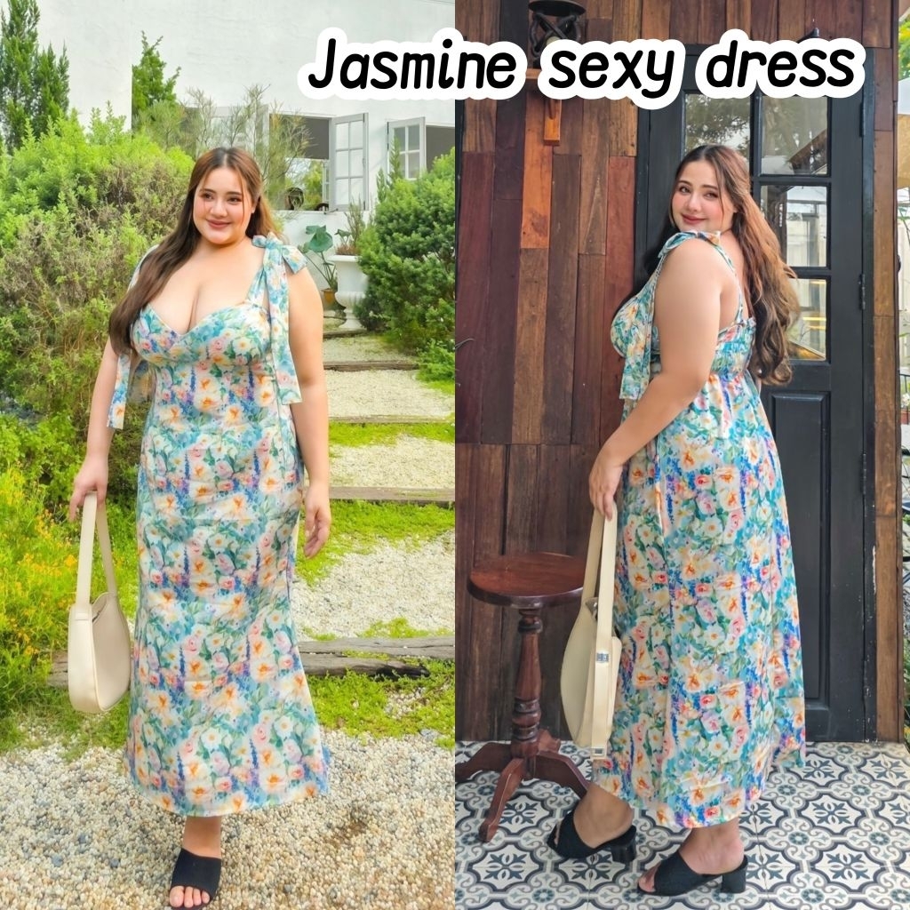 Jasmine Sexy Dress เดรสผูกโบว์ลายดอกไม้ อก 38-62 นิ้ว