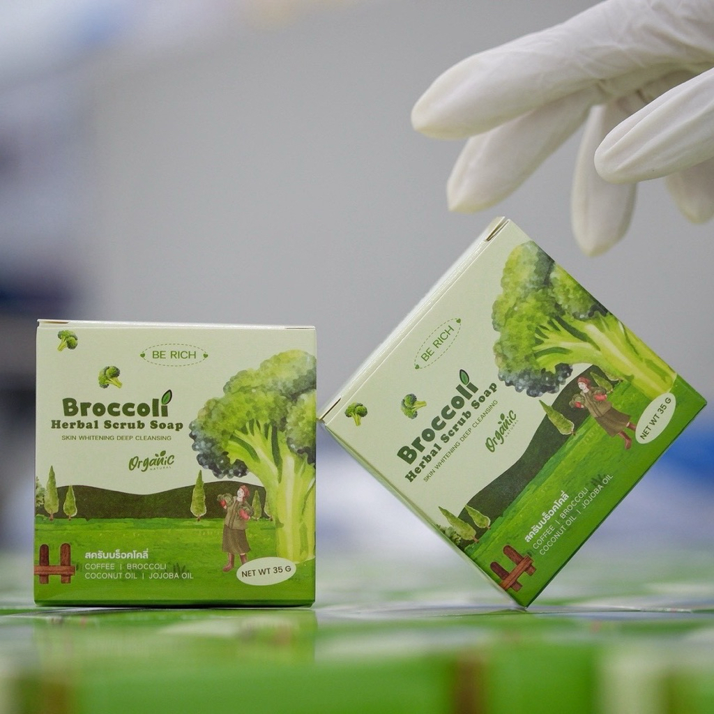 สบู่สครับบร็อคโครี่ ขนาด 35 กรัม สบู่สครับผิวขาว