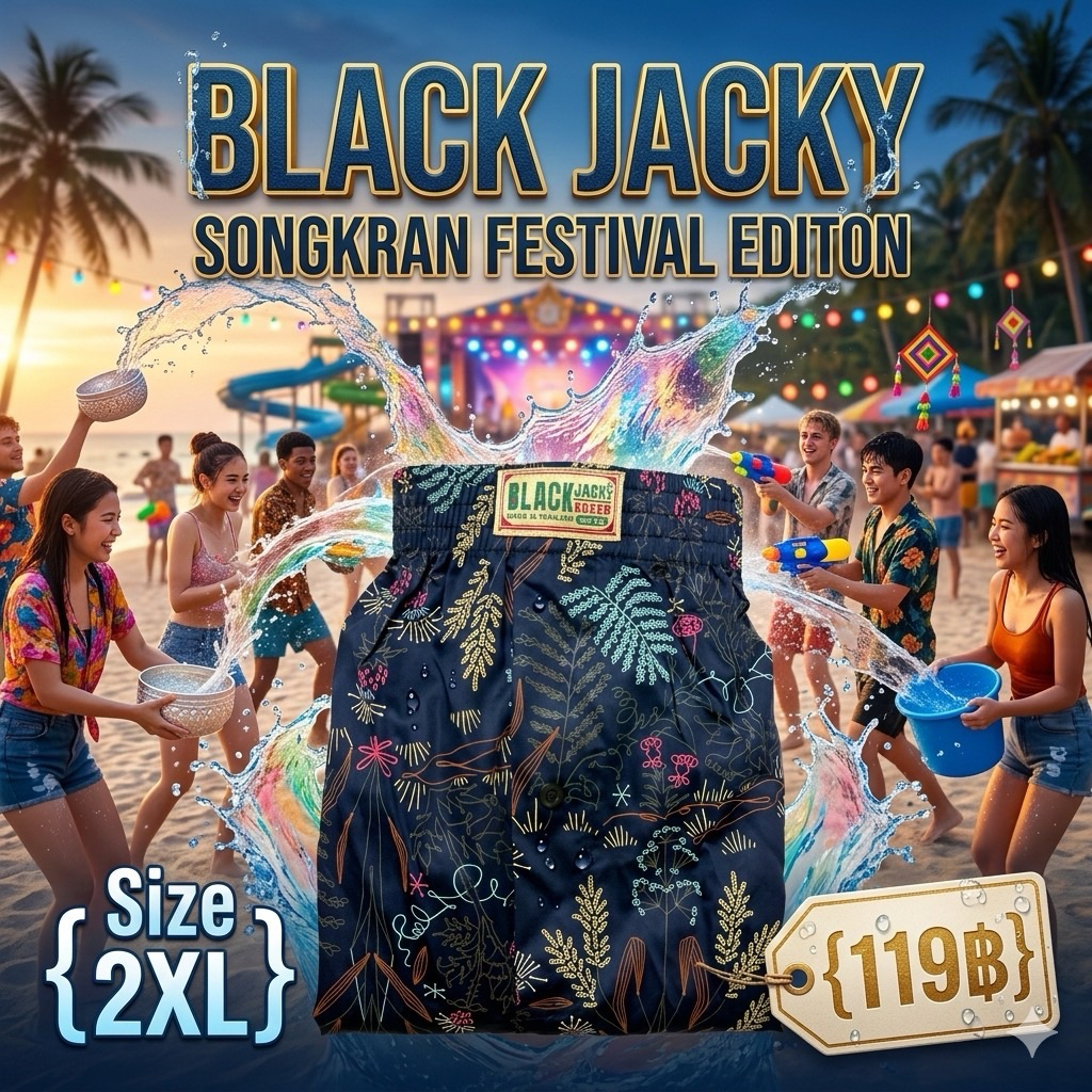 Size 2XL บ๊อกเซอร์เกาหลี BLACK_JACK(สไตล์เกาหลี ไม่มีตะเข็บหลัง) เอว 38-44"