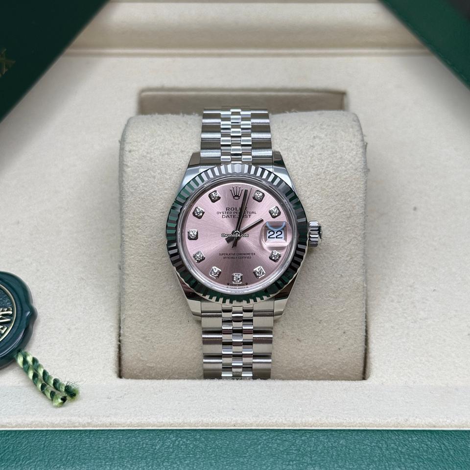 Rolex Datejust Lady 28mm Pink Roman Dial Jubilee มือสอง สภาพดี พร้อมกล่อง