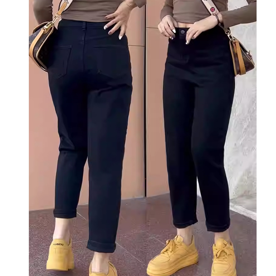 LUMOS  กางเกงยีนส์สีดำ S-5XL เอวสูง ผ้ายืด กระชับหน้าท้อง จัดส่งจากประเทศไทย#V98#Jeans