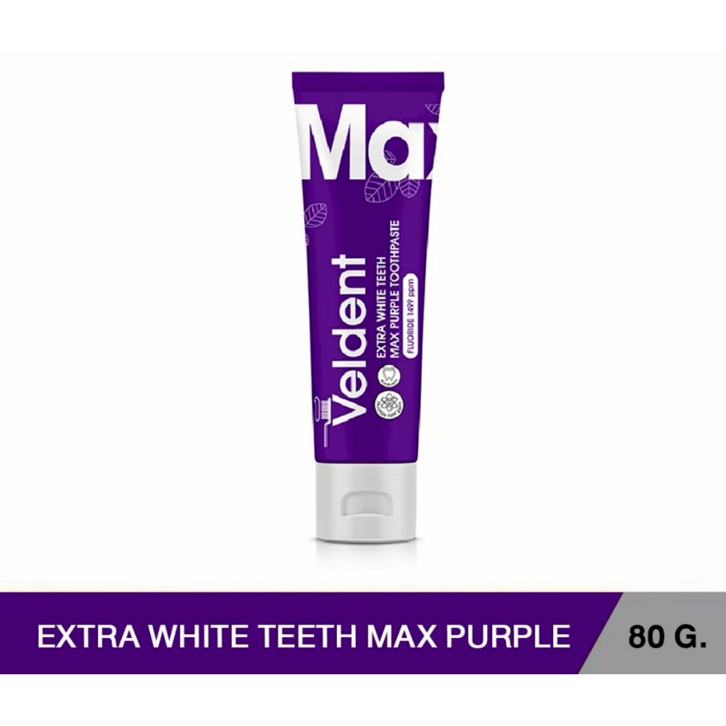 VELDENT Extra White Teeth Max Purple Toothpaste ยาสีฟันม่วง ลดคราบเหลืองคืนฟันขาว 80g