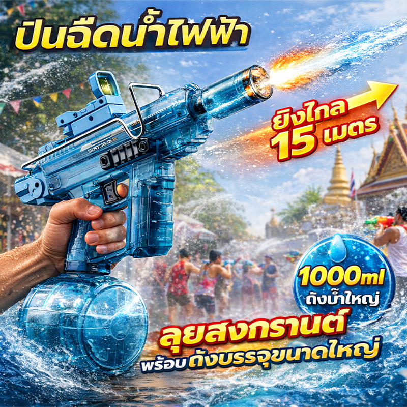 【จัดส่งจากกรุงเทพฯ】🔫 UZI ปืนฉีดน้ำไฟฟ้า สงกรานต์ 2026 อัตโนมัติ ระยะยาว ถังใหญ่ เบา ของเล่นสงกรานต์ สินค้า