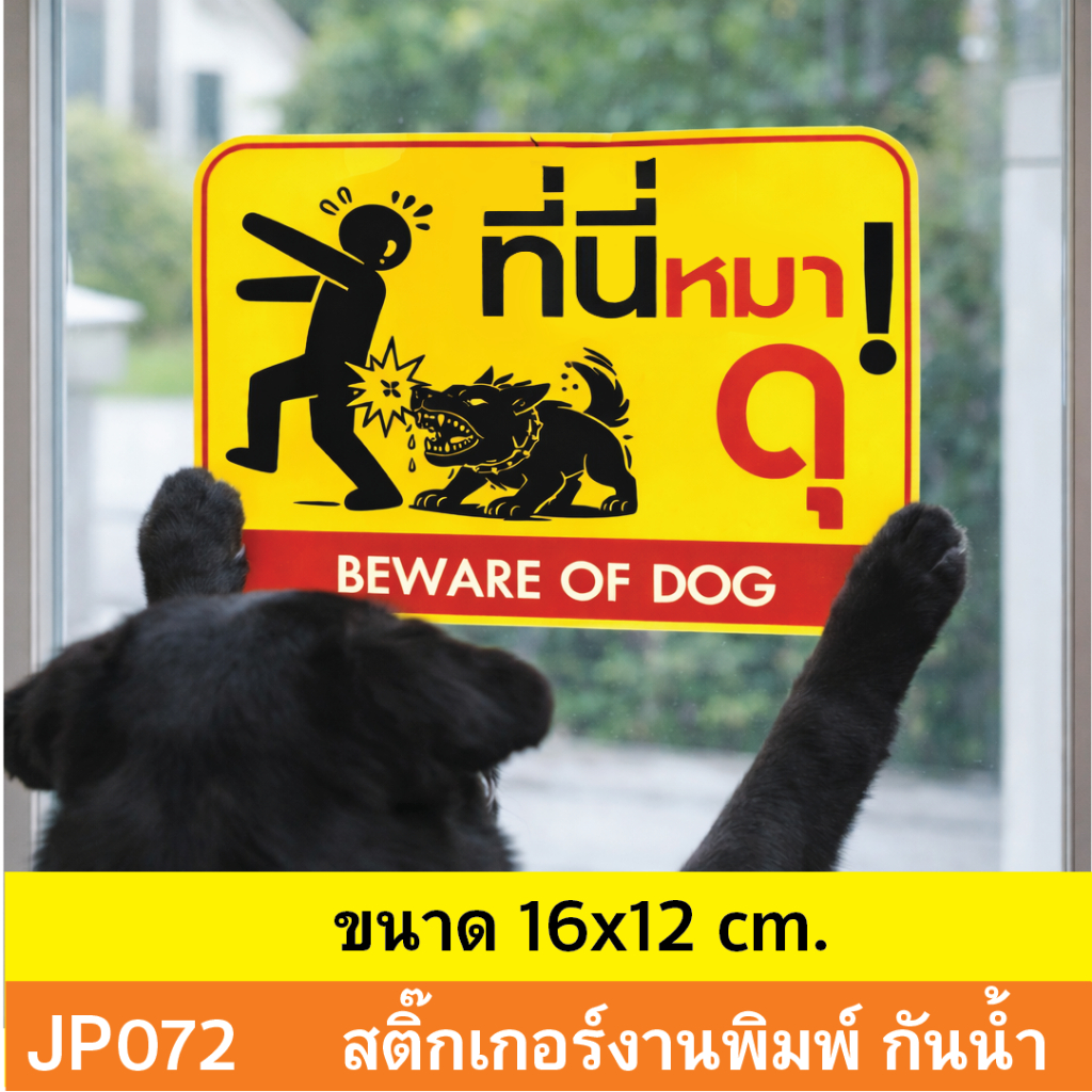 JP072  สติ๊กเกอร์ ระวังหมาดุ BEWARE OF DOG  สำหรับเตือนภัย บ้านที่มีสุนัขดุ กันน้ำ ทนแดด ติดได้ทุกพื