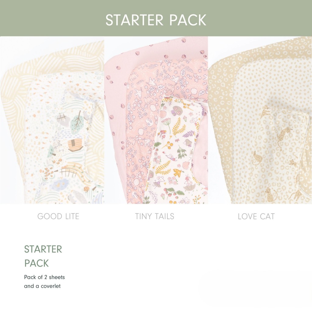 Tutti Bambini เซ็ตเครื่องนอน Starter Pack สำหรับเตียงเด็ก Cozee ผ้าปูที่นอน ผ้าห่ม