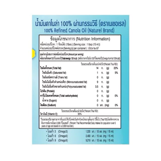 น้ำมันคาโนล่า 100% ตรา เนเชอเรล Naturel Canola Oil ขนาด 500 มล.