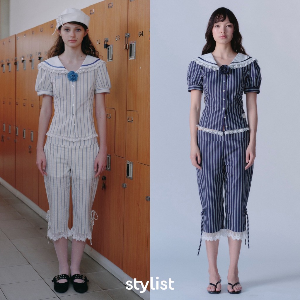 STYLIST x Brinkkty -Blouses-Rosie-008- เสื้อกะลาสีแขนตุ๊กตา Pants-Rosie-006- กางเกง Capri