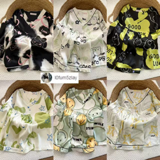 🔥🐭（M-2XL)ชุดนอนคอวีสวย ๆ，ชุดนอนผ้าซาตินราคาถูกมาก，มีการ์ตูนน…