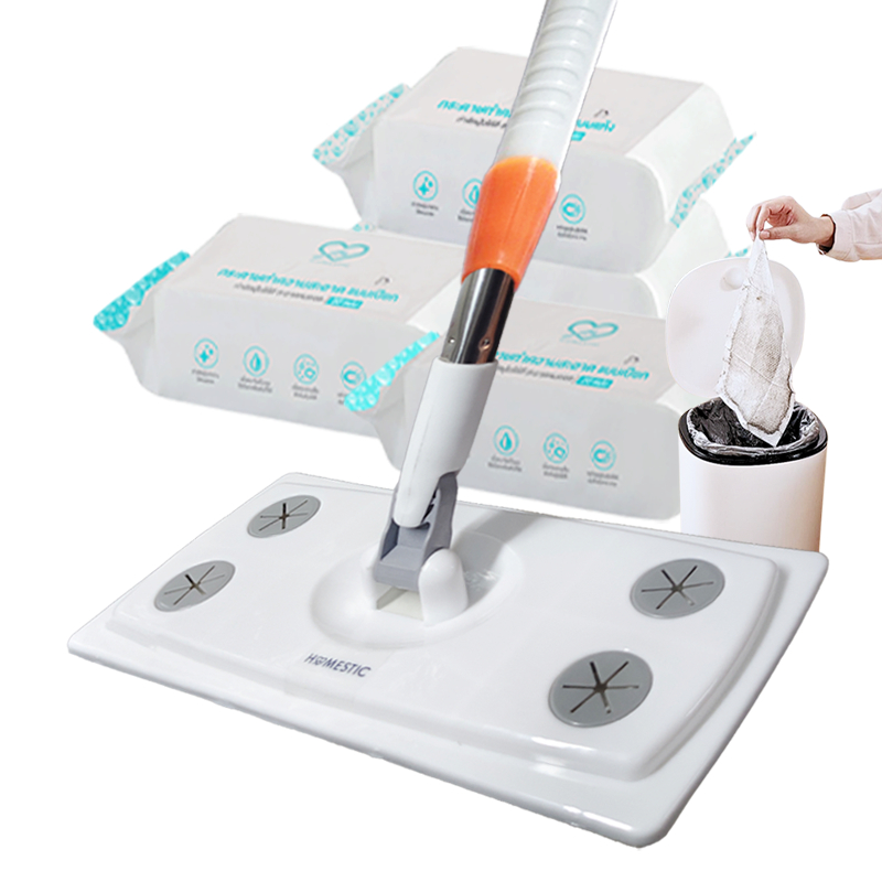 HOMESTIC ไม้ถูพื้น ไม้ถูดันฝุ่น ใช้แล้วทิ้ง ไม้ม๊อบถูพื้น กระดาษเปียก กระดาษแห้ง lazy mop