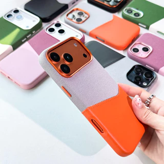 พร้อมส่ง T9S213🪾2Tone Magnetic Fabric Leather เคสแข็งชาร์จไร้สายงานผ้าตัดด้วยหนังแท้ แม่เหล็กN52 เคสไอโฟน For iPhone17pm