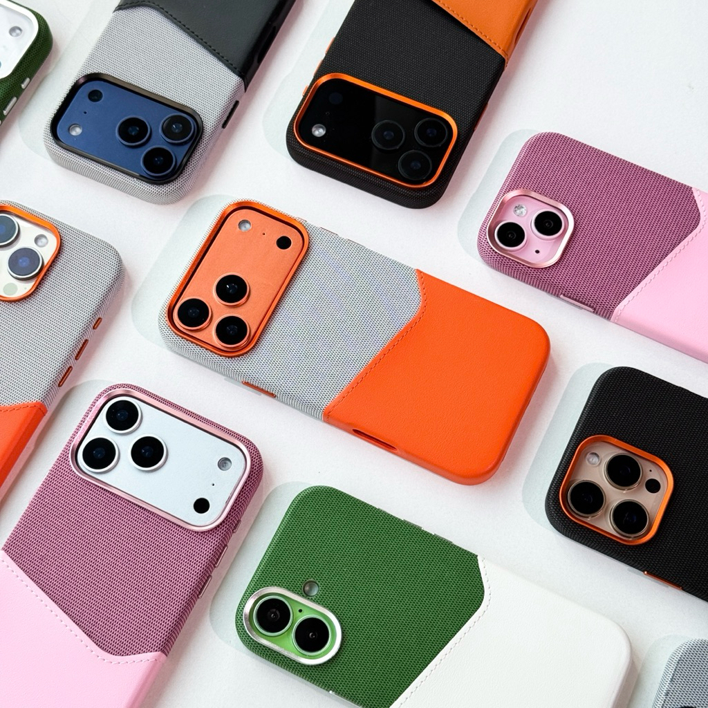 พร้อมส่ง T9S213🪾2Tone Magnetic Fabric Leather เคสแข็งชาร์จไร้สายงานผ้าตัดด้วยหนังแท้ แม่เหล็กN52 เคสไอโฟน For iPhone17pm