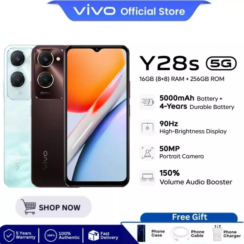 โทรศัพท์ vivo Y28s 5G (8+256GB) 6.56 นิ้ว 5000mAh อึดมาก กล้องคมชัด ชาร์จไว ของแท้ประกันศูนย์