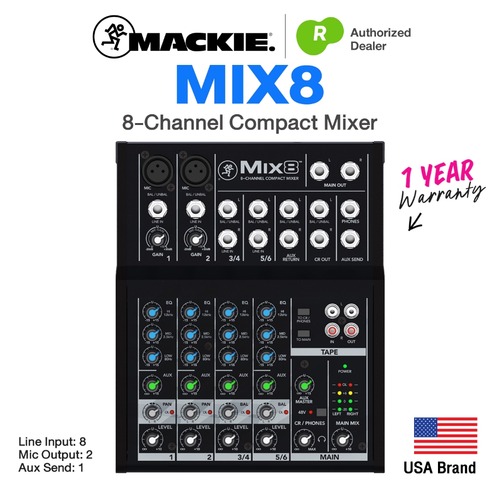 Mackie® MIX8 8-Channel Mixer มิกเซอร์ 8 แชนแนล + แถมฟรี Adapter ⭐ศูนย์ไทย⭐